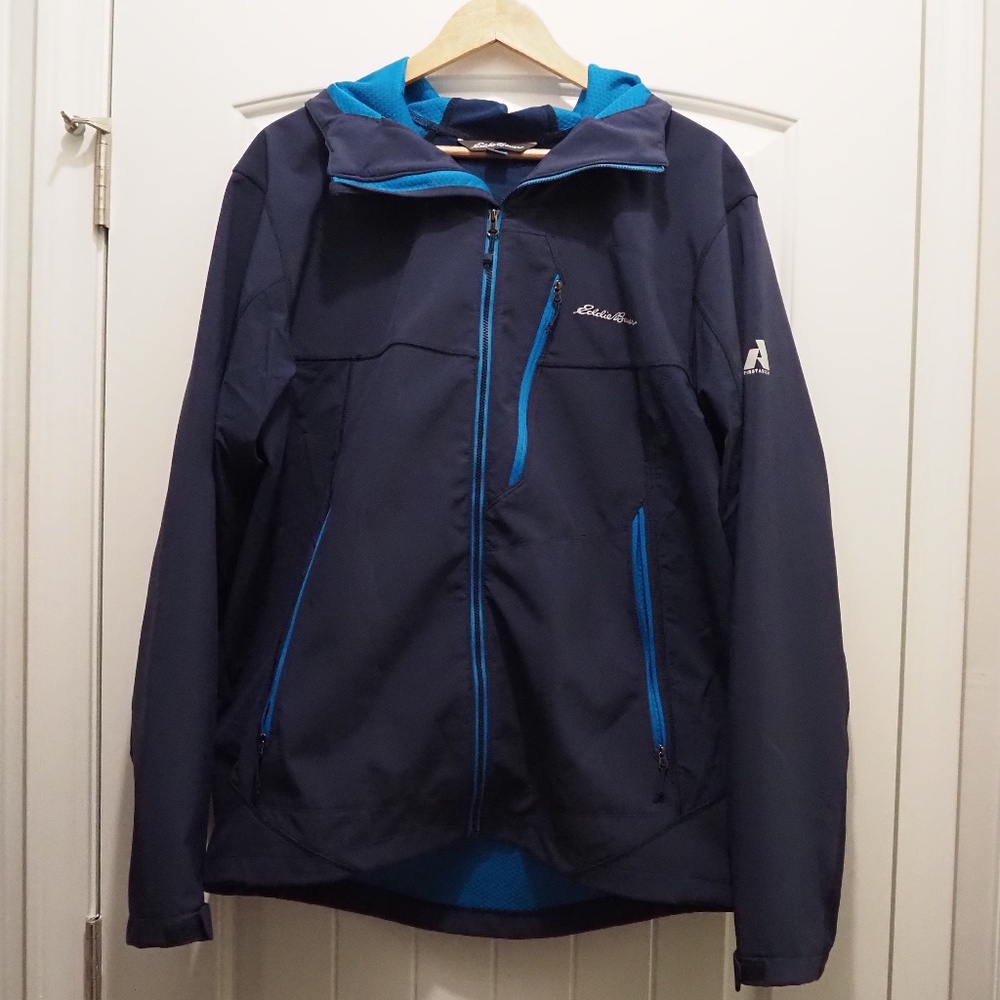 Eddie Bauer Men’s Sandstone Shield Hooded Jacket (First Ascent); Sz-Large; Blue